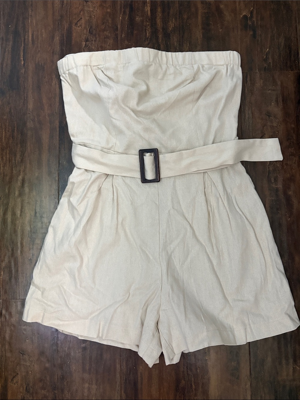Monteau Cream Tube Romper with Fabric Belt